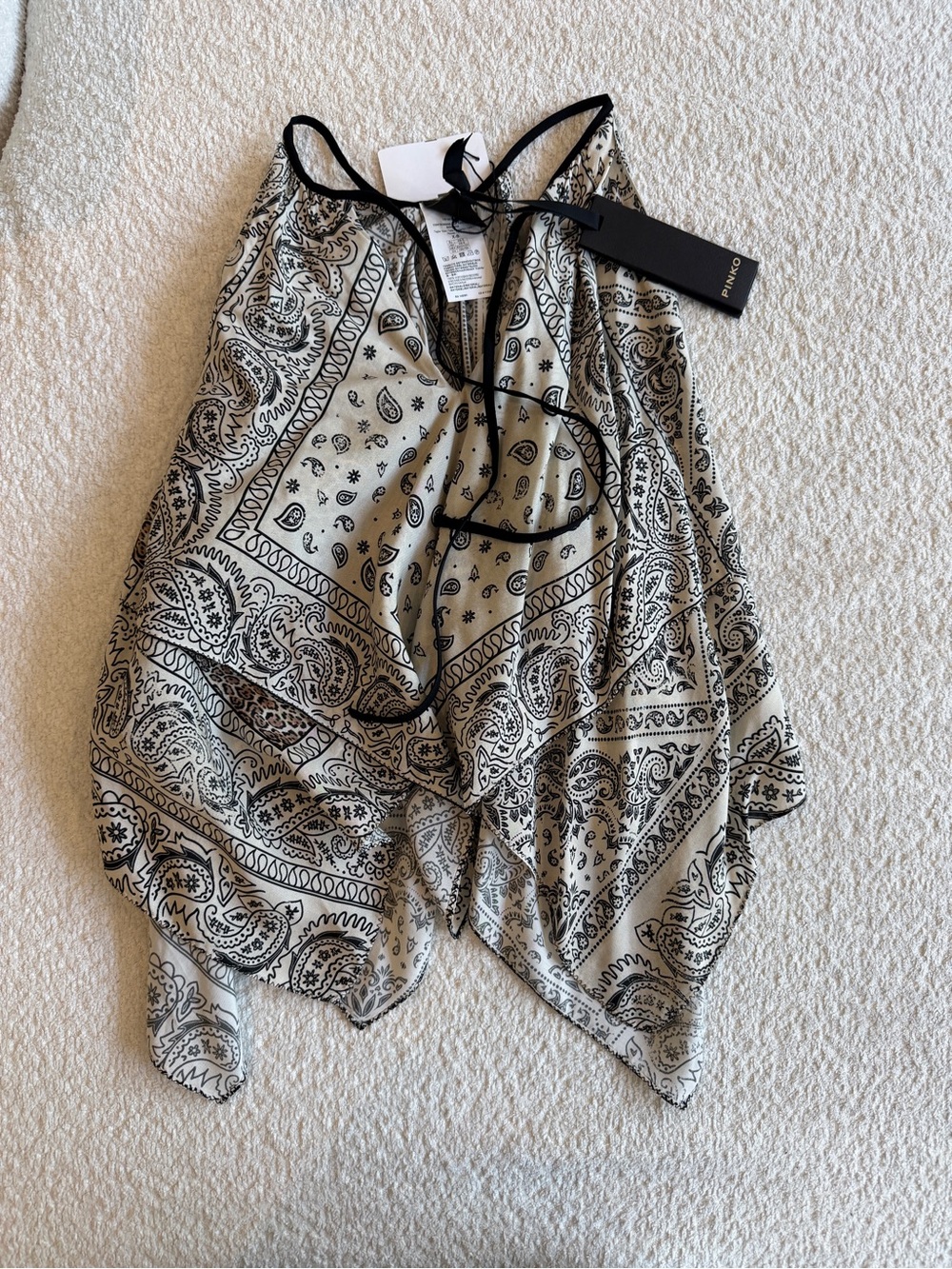 Pinko Bandana Print Handkerchief Hem Halter Top - Black on Cream